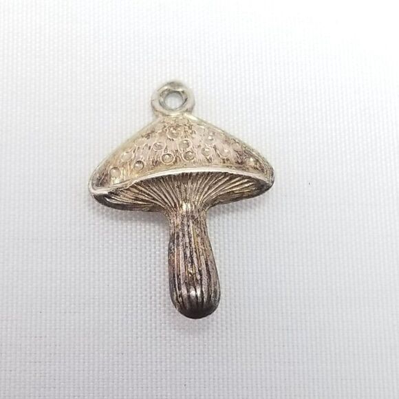 Vintage Tiny Mushroom Shape Charm Pendant, Silver Tone, Little Fungi, Estate - Picture 1 of 5